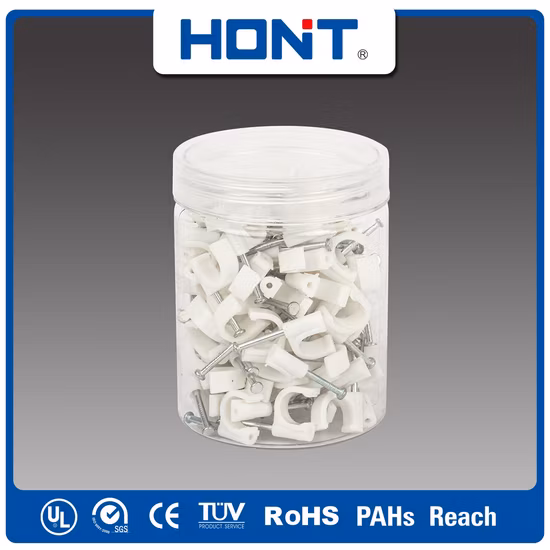 Grampos de cabo elétrico do fio quadrado do prego de aço redondo da parede plástica do círculo impermeável do prego de aço dos PP de nylon com 4mm